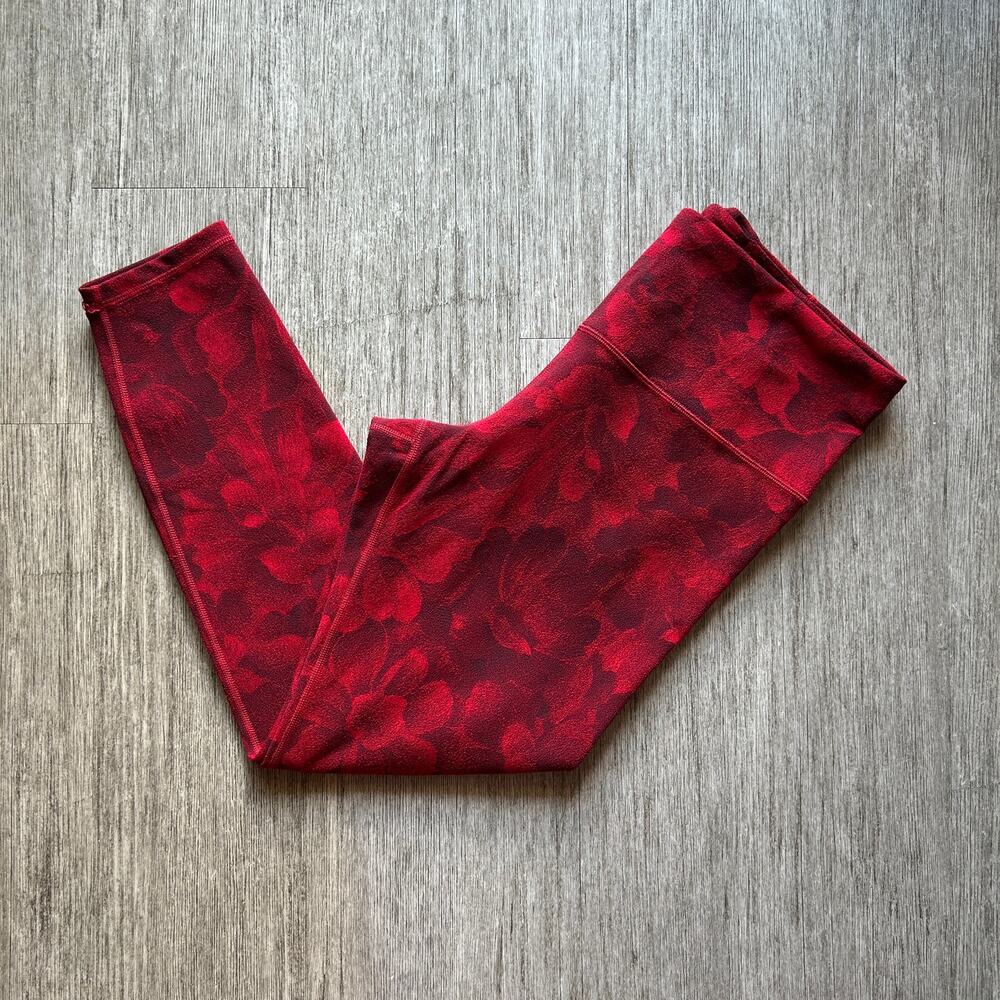Athleta Red Floral “Elation Textured Tight” Full-Length Leggings Size Large